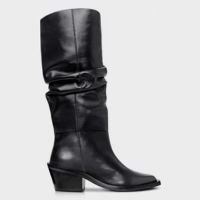 Bota Western Slouchy Salto Bloco Couro Preto