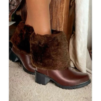 Bota Feminina Salto Médio de pelos Coturno De Neve 100% Forrada Salto Gross