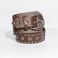 Cinto Feminino Couro Largo Preto Assimentrico Fivela Rock Chic