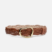 Cinto Marrom Couro Trançado Fivela Orgânica