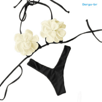 [deryu] 2 PçsSet Conjunto De Biquíni De Verão Ajustável Cordão Lace-Up Halt