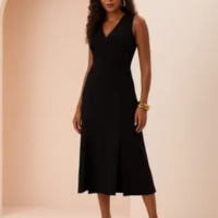 Vestido Midi Chá Com Aberturas Em Malha Crepe LUNENDER C5072