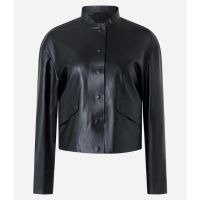 Jaqueta em PU com Bolsos Lapela e Abotoamento Preto