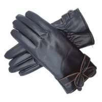 Par Luva Feminina material sintético Com Lacinho Preta Forrada - Fashion Cl