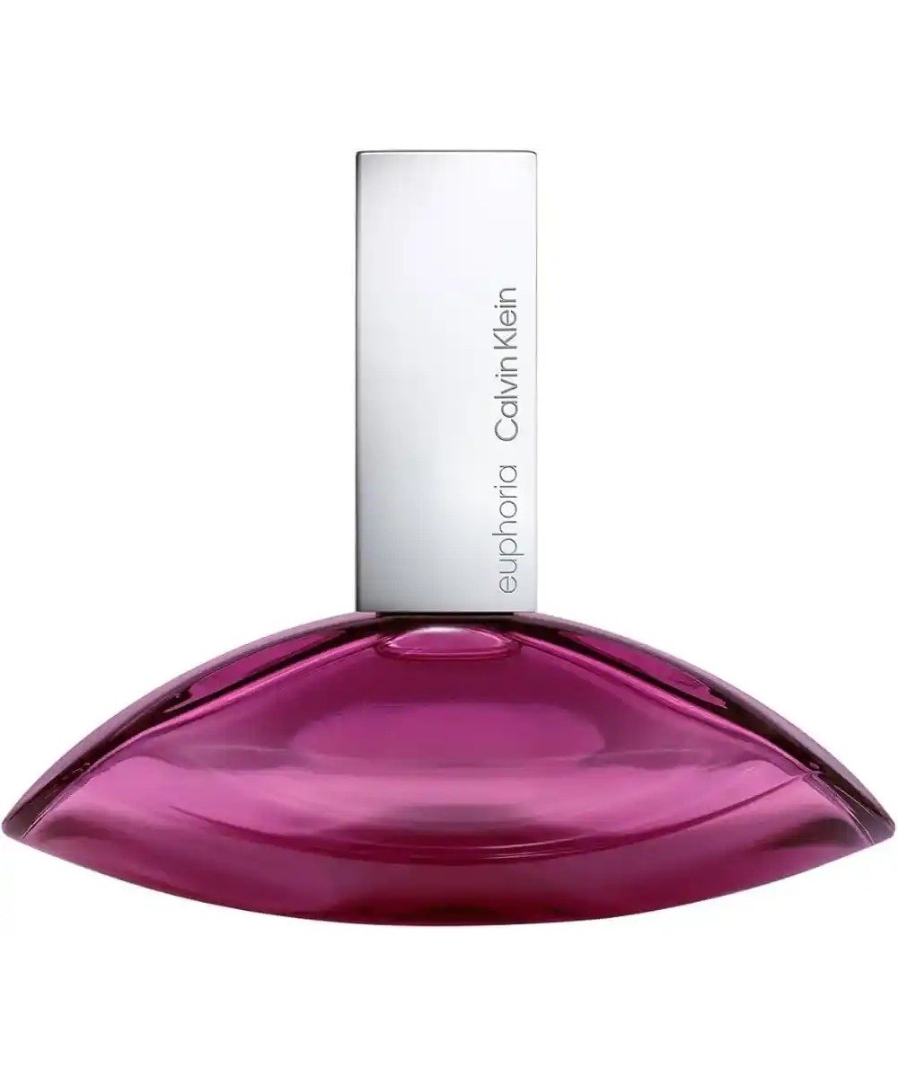 Frasco de perfume Euphoria Calvin Klein em vidro translúcido com tampa prateada, ideal para quem busca perfumes de alta