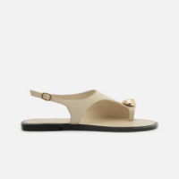 Rasteira Off-White Couro Semi Coberta Metal Bold