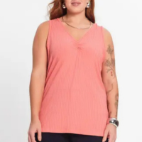 Regata Plus Size Em Ribana Canelada Secret Glam Rosa