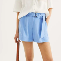 Shorts Feminino Em Peach Touch Com Cinto - Azul