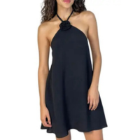 Vestido flor em crepe com forro - Nacional