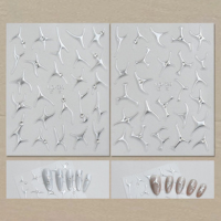 24 Folhas de Adesivos para Unhas Metálicos Prateados 5D com Pedras, Decalq