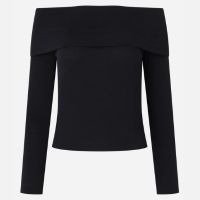 Blusa Ombro a Ombro em Viscose com Decote Virado Preto