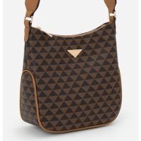 Bolsa Potsman Pequena com Estampa Triangular e Alça Estampada com Gorgorão