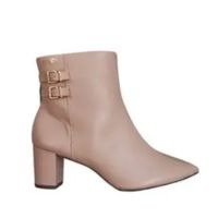 Bota Feminina Cano Curto Couro Nude Salto Bloco Parô Confort
