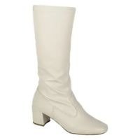 Bota Feminina Stretch Cano Alto Bico Quadrado Salto Grosso Cor:Off WhiteTam