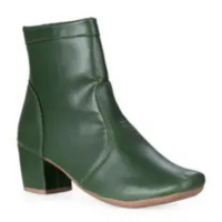 Bota Feminina Lisa Verde Salto Bloco Com Fechamento Ziper de Bico Quadrado