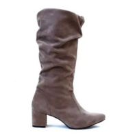 Botas Femininas Bico Fino Salto Bloco Couro Camurça Lirom