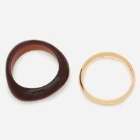 Kit 02 Braceletes Rígidos em Resina Âmbar e Metal Dourado Marrom/Dourado