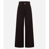 Calça Wide Leg em Sarja com Pespontos Contrastantes Marrom