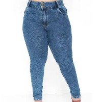Calça Skinny Jeans Marmorizada Feminina Plus Size com dois botões e lycra