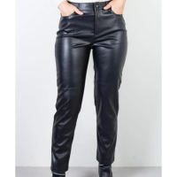 Calça feminina de corino sintético corte reto 80468 - Preto