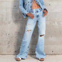 CALÇA FEMININA JEANS WIDE DESTROYED