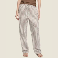 Calça Feminina Reta Listrada com Amarração Dzarm