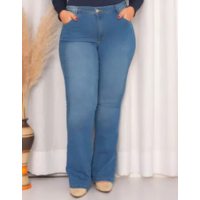 Calça Flare Jeans Feminina Plus Size Clara cintura alta boca larga lycraela