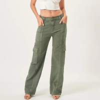 Calça Jeans Color Wide Recortes Cargo Verde Floresta - Verde escuro