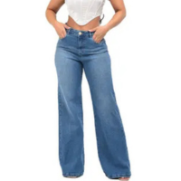 Calça Jeans Feminina Sol Jeans Wide Leg com Boca Larga Cós Alto