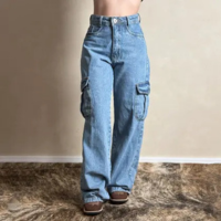 Calça Jeans Feminina Wide Leg Bolsos Laterais Bolt Cargo - Paint Horse