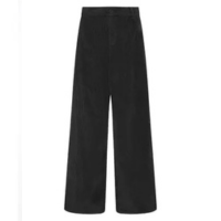 Calças de veludo cotelê de perna larga GRAPENT de cintura alta, pretas, tam