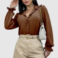 Camisa Social Feminina Manga Longa Bufante Lastex Botões Duna - Swiss Bouti