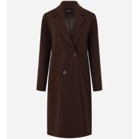 Casaco Longo em Polivelour com Botões e Bolsos Frontais Marrom