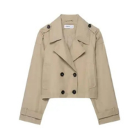 Casaco Trench Curto Feminino Com Dupla Abotoadura, Gola Reversível, Vintage