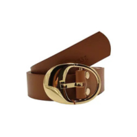 Cinto Classe Couro Legítimo Feminino Marrom Fivela Metal Dourado Redonda CF