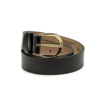 Cinto Feminino Dakota Couro Preto Fivela Ferradura Metalizada Dourada 3 cm