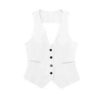 Colete Feminino de Linho Sem Mangas - Preto e Branco - Moda Coreana