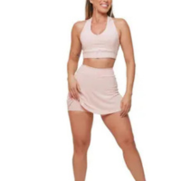 Conjunto Curto Academia Shorts Saia Cós Duplo Top Alças Grossas Modelador P