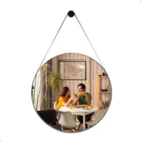 Espelho Decorativo Adnet Grande de Parede Redondo com Alça em Material Ecol