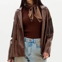 Casaco Oversized Manga Longa com Franjas