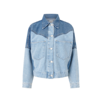 Jaqueta em Jeans com Recortes Bicolor Estruturados Azul Claro