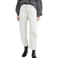 Jeans EVALESS Baggy Barrel, brancos, cintura alta, perna larga, tamanho 8