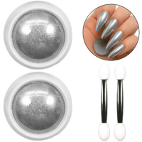 Kit 02 Potes Pó Cromo Metalizado Holográfico Unhas Prata