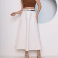 Modas Domi Saia Sarja Longa Godê Cintura Alta Acompanha Cinto S142