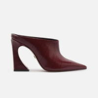 Mule Bordô Couro Textura Salto Alto Flare