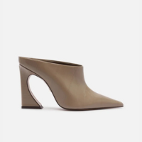 Mule Cinza Couro Textura Salto Alto Flare