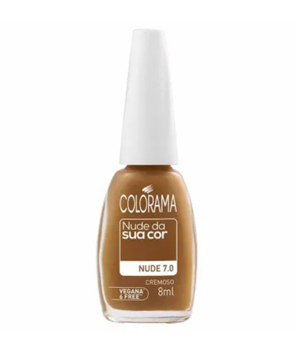 Esmalte cremoso Colorama Nude 7.0 em tom marrom terroso, ideal para quem busca cores de esmalte neutras e sofisticadas.