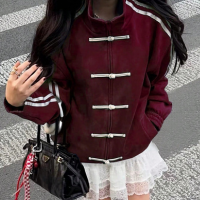 SAOYANGYU Jaqueta Casual Feminina com Listras Laterais e Gola Mandarim, Out