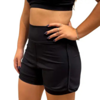 Short Duplo Feminino Cós Alto Academia Poliamida Preto - H2 Fitness e Beach