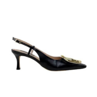 Slingback Preto Couro Werner Salto Médio Fino 6,5cm